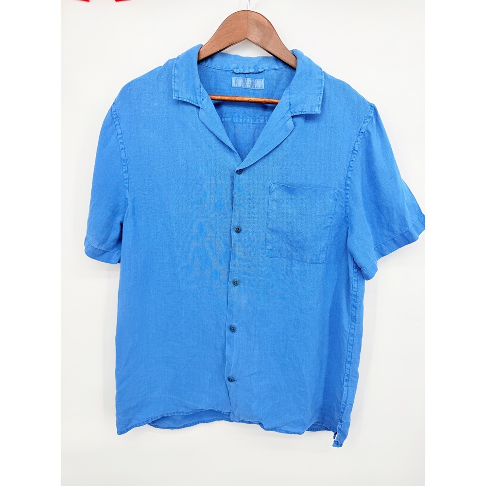 Lucky Brand Button Down Mens Medium Blue Excellent 100% Hemp Short Sleeve Shirt